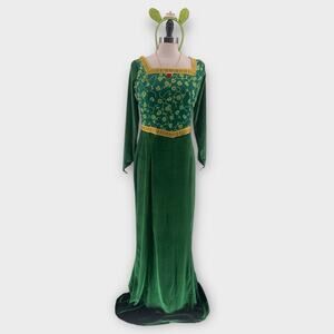 Shrek Princess Fiona Green Velvet Dress Large Costume Halloween Cosplay Medieval